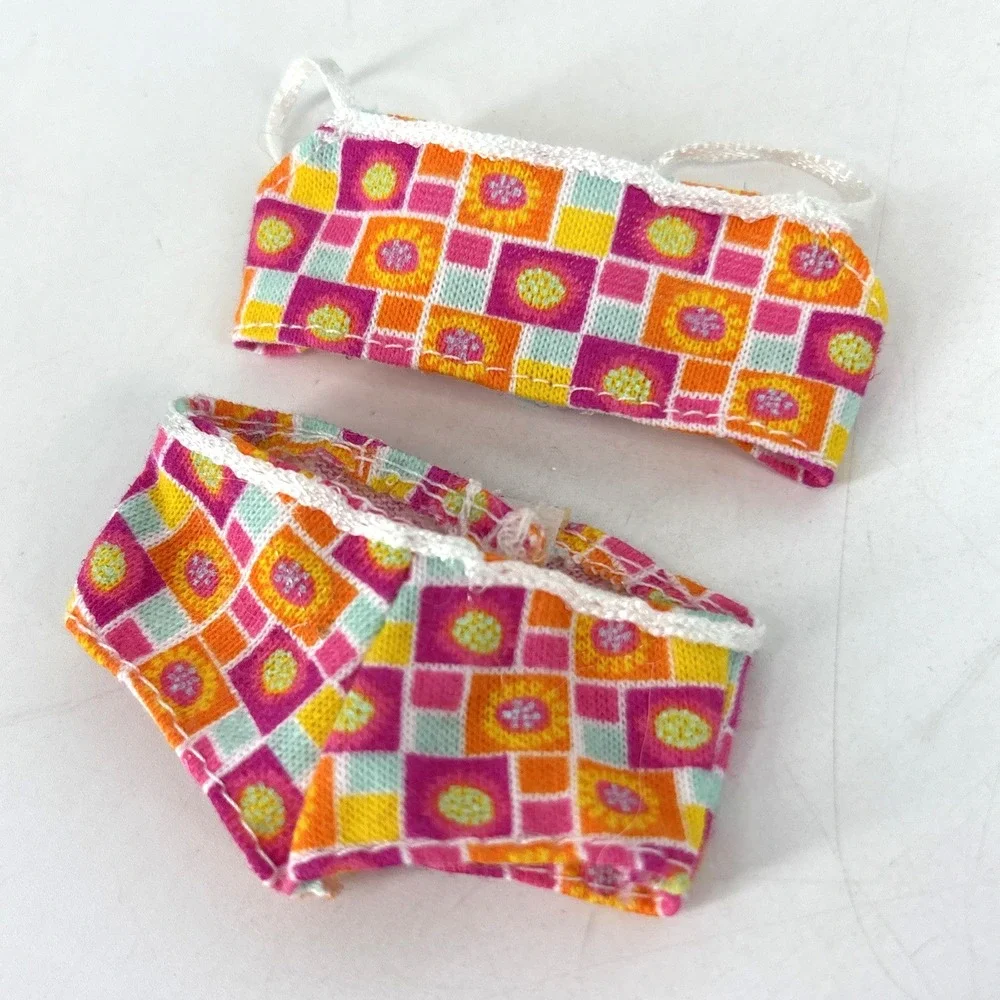 Vtg 90s Y2K Barbie‎ Bikini Floral 2-Piece Swimsuit Pink Orange